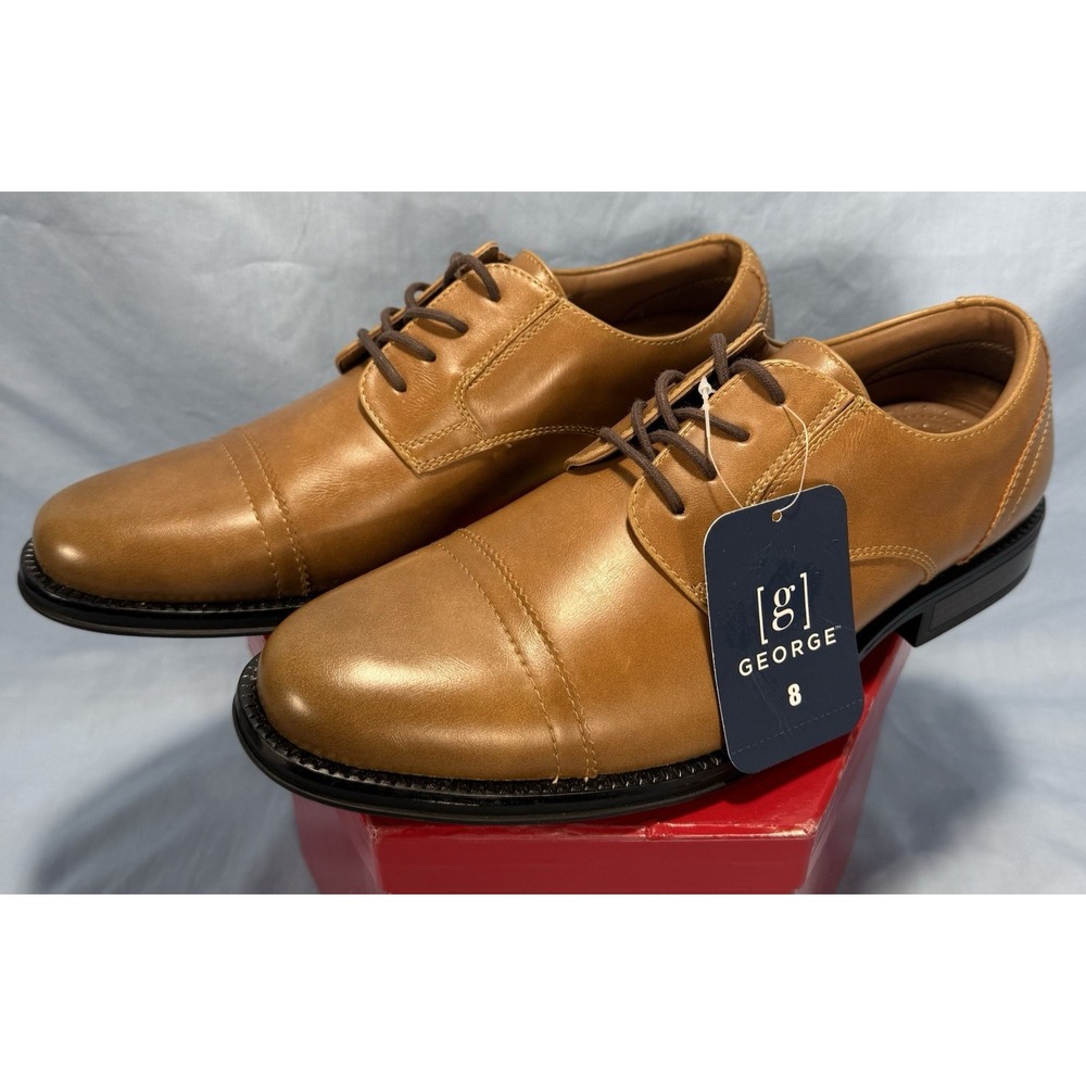 George‎ "Bradford Oxford" Lace Up Brown Faux Leather Shoes Men's Size 8 NWT